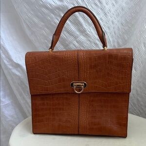 Pure Collection Croc-Embossed Cognac Leather Top-Handle Bag